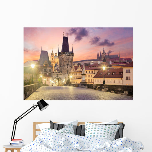 Charles Bridge in Prague at sunrise, Czech, Europe Wall Decal