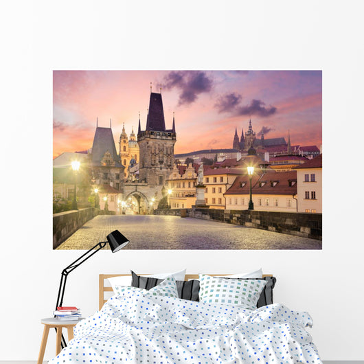 Charles Bridge in Prague at sunrise, Czech, Europe Wall Decal
