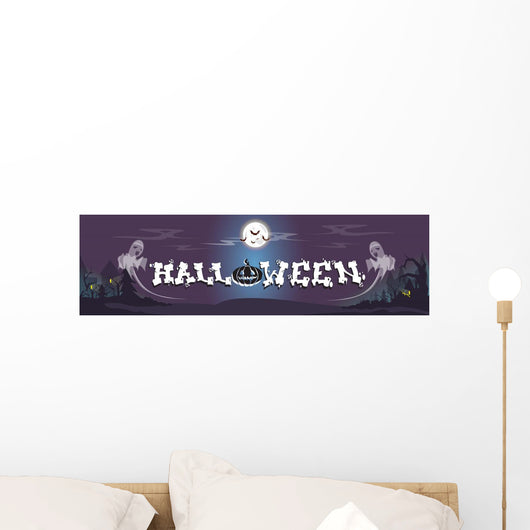 Happy Halloween Ghosts House Card Banner Wall Mural