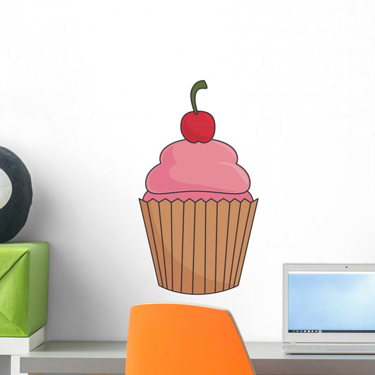 cupcake muffin strawberry dessert bakery cream cherry food vector illustration isolated Wall Decal