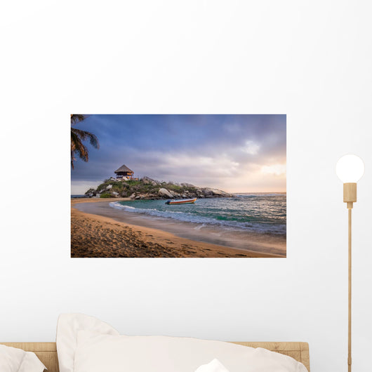Sunrise and beach hut at Cabo San Juan - Tayrona Natural National Park, Colombia Wall Mural