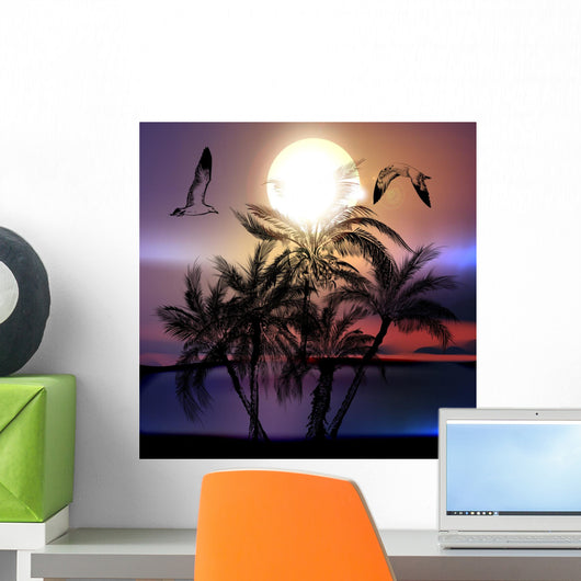 Vector background with palms trees on a tropical theme Wall Mural