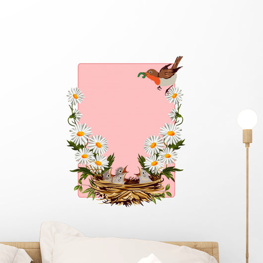 Greeting Card With Robins and Daisies Wall Decal
