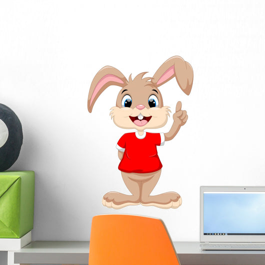 Cute rabbit raised index finger Wall Decal