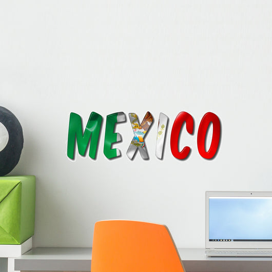 Mexico Word With Flag Texture Wall Decal