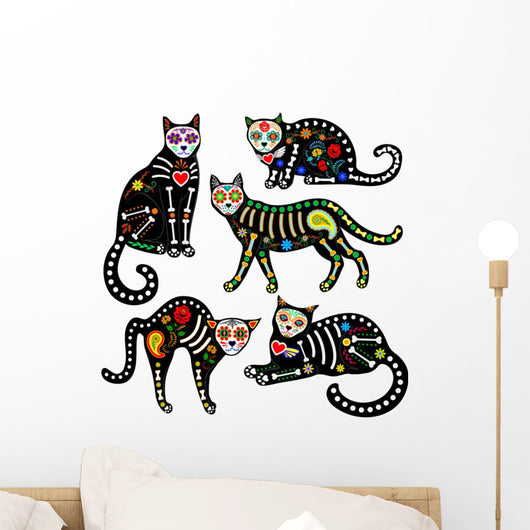 Calavera Skeleton Cats Wall Decal Sticker Set
