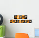 HAPPY HALLOWEEN Vector Letters Icon with Bats, Black Cat, Pumpkins and Spiders Wall Decal