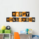 HAPPY HALLOWEEN Vector Letters Icon with Bats, Black Cat, Pumpkins and Spiders Wall Decal