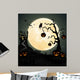 Halloween night background with pumpkin,  castle and full moon Wall Mural