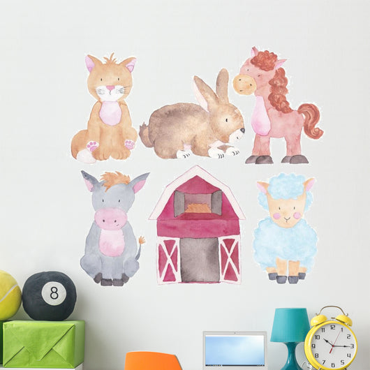 Watercolor Barn Farm Animals Wall Decal Sticker Set
