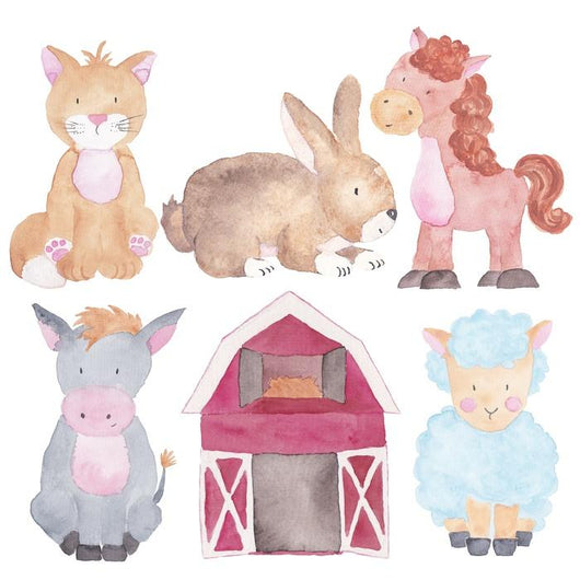Watercolor Barn Farm Animals Wall Decal Sticker Set