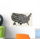 Poster map of United States of America with state names. Black and white print map of USA for t-shirt, poster or geographic themes. Hand-drawn black map with states. Vector Illustration Wall Mural