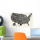 Poster map of United States of America with state names. Black and white print map of USA for t-shirt, poster or geographic themes. Hand-drawn black map with states. Vector Illustration Wall Mural