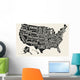 Poster map of United States of America with state names. Black and white print map of USA for t-shirt, poster or geographic themes. Hand-drawn black map with states. Vector Illustration Wall Mural
