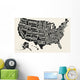 Poster map of United States of America with state names. Black and white print map of USA for t-shirt, poster or geographic themes. Hand-drawn black map with states. Vector Illustration Wall Mural