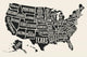 Poster map of United States of America with state names. Black and white print map of USA for t-shirt, poster or geographic themes. Hand-drawn black map with states. Vector Illustration Wall Mural