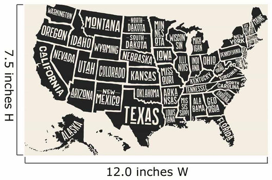 Poster map of United States of America with state names. Black and white print map of USA for t-shirt, poster or geographic themes. Hand-drawn black map with states. Vector Illustration Wall Mural
