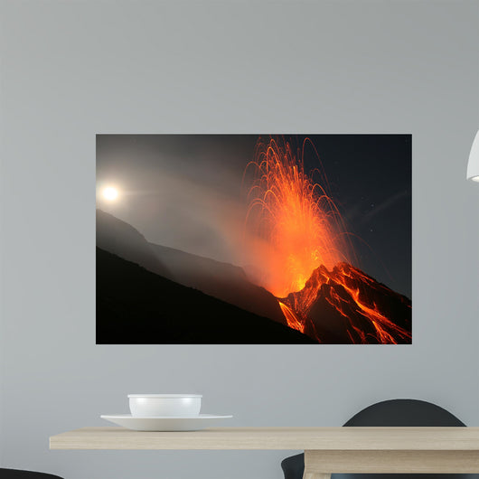 Night eruption on top of Volcano Stromboli Wall Mural
