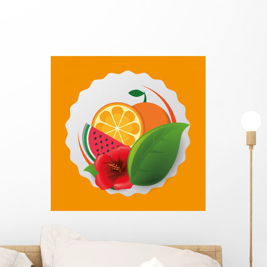 Orange watermelon flower and leaf icon. Fruits summer healthy and organic food theme. Colorful design. Vector illustration Wall Mural