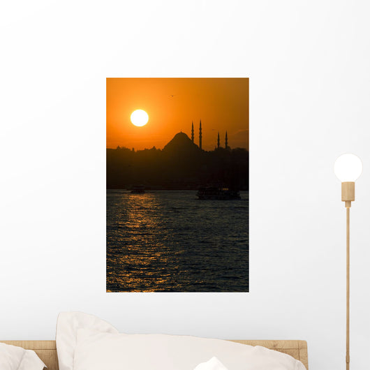 Istanbul Silhouette with Mosque and Sun Wall Mural