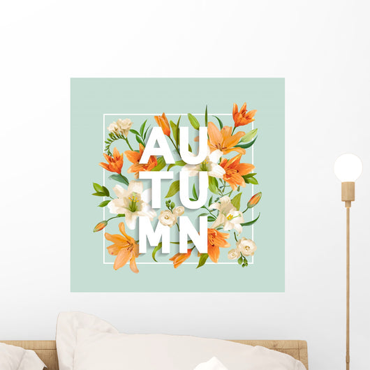 Autumn Lily Flowers Background. Autumn Floral Design in Vector. Wall Mural