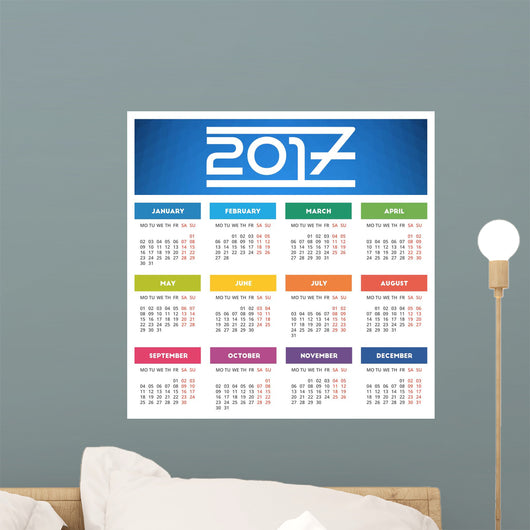 Calendar 2017 design with abstract blue geometric background Wall Mural