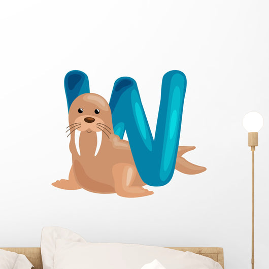 letter W with animal walrus for kids abc education in preschool. Wall Decal