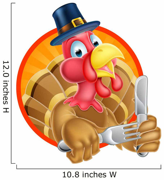 Turkey Bird in Pilgrims Hat Holding Knife and Fork Wall Decal