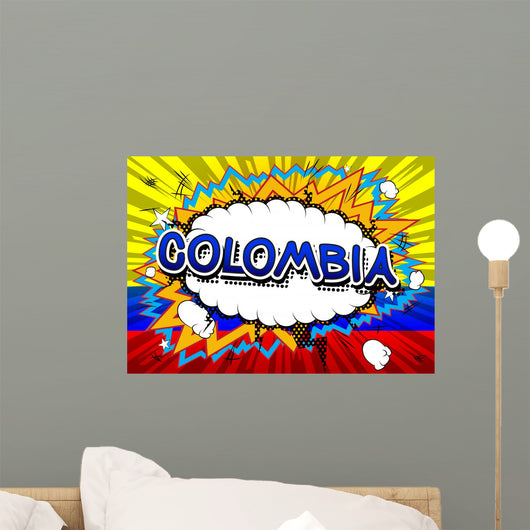 Colombia - Comic book style text on comic book abstract background. Wall Mural