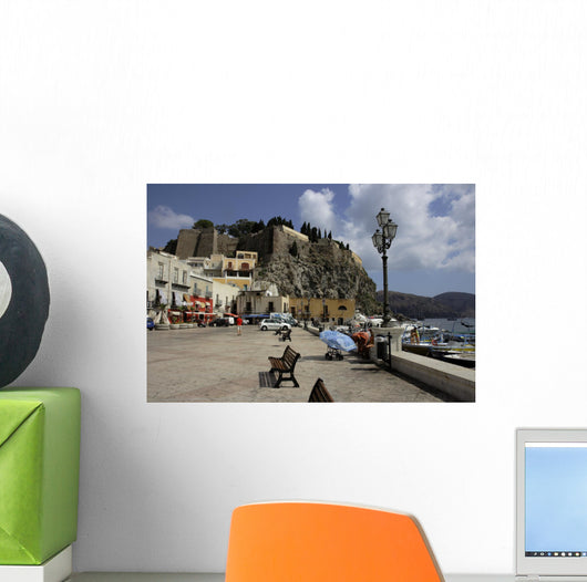 the castle on the volcanic rock (Aeolian Lipari, Sicily, italy) Wall Mural