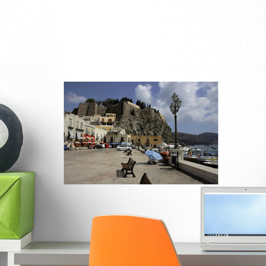 the castle on the volcanic rock (Aeolian Lipari, Sicily, italy) Wall Mural