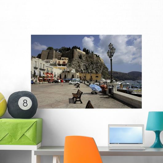 the castle on the volcanic rock (Aeolian Lipari, Sicily, italy) Wall Mural