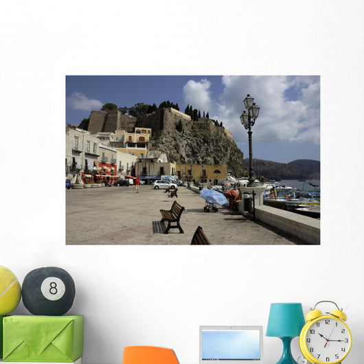 the castle on the volcanic rock (Aeolian Lipari, Sicily, italy) Wall Mural