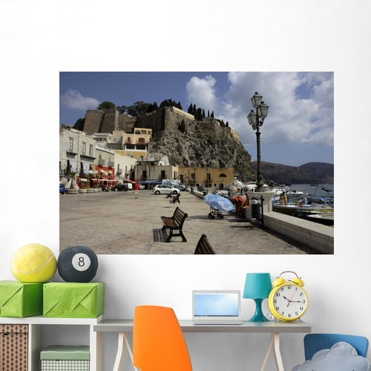 the castle on the volcanic rock (Aeolian Lipari, Sicily, italy) Wall Mural