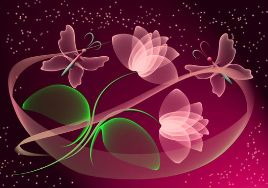 Transparent Flowers and Butterfly Wall Mural