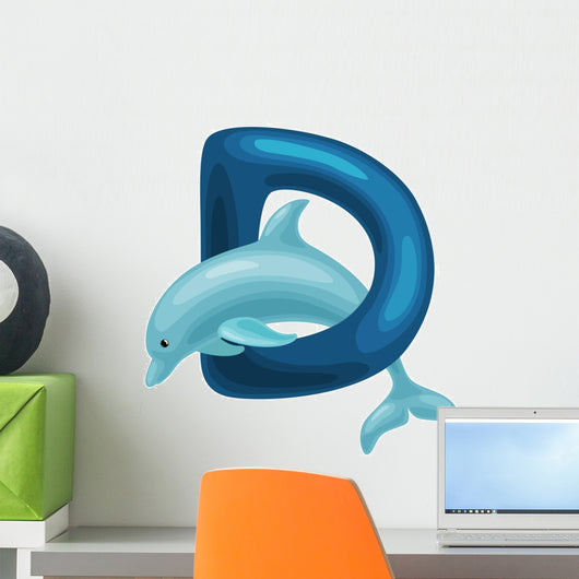 dolphin letter with animal for kids abc education in preschool. Wall Decal