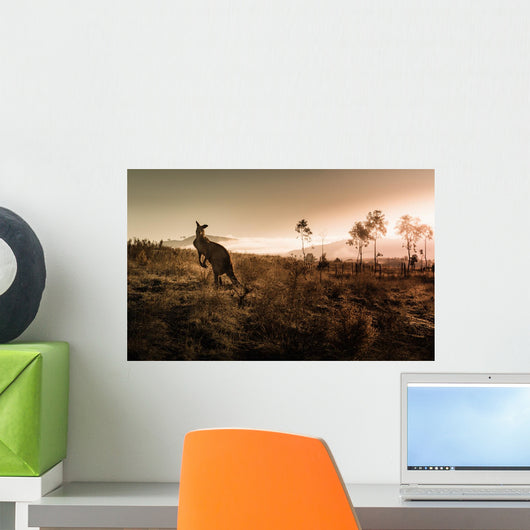 Kangaroo Encounter during Sunrise Wall Decal