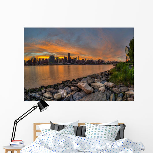 Sunset over Manhattan Skyline Wall Decal