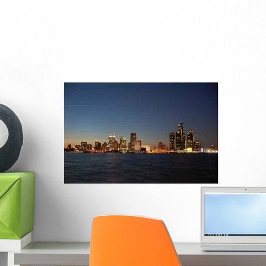 Night Skyline Downtown Detroit Wall Decal