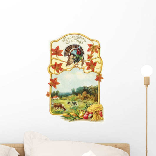 Vintage Thanksgiving greeting card Wall Mural