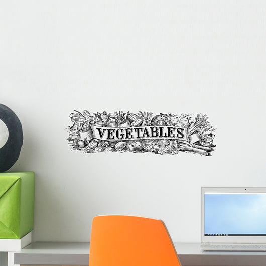 Historic illustration of vegetables with graphic banner Wall Mural