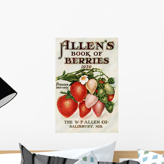 Historic Allen's Book of Berries with illustration of strawberries Wall Mural