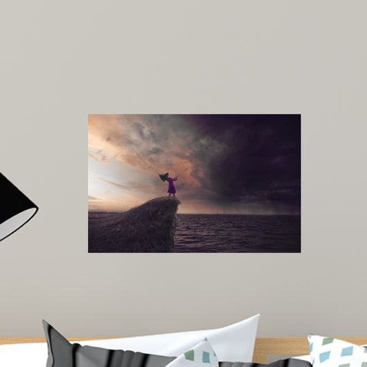 Woman in a storm Wall Mural