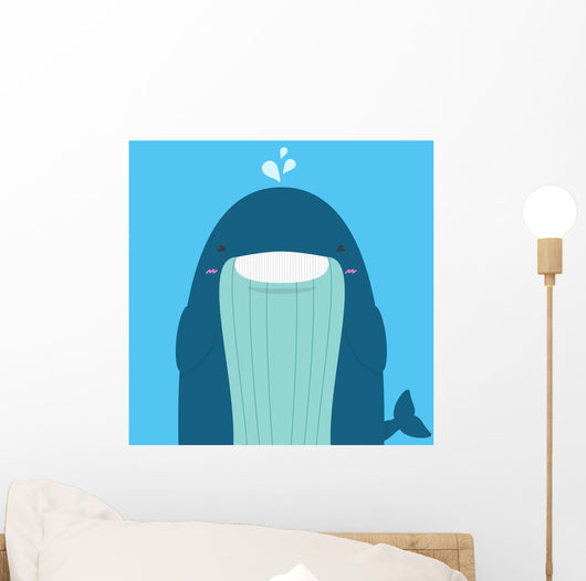 cute big fat whale smile and wink on blue background Wall Mural