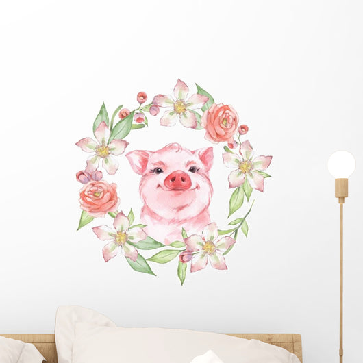 Some Happy Floral Pig Wall Decal