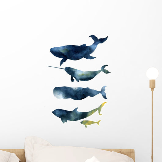 Sea Animals Watercolor Whales Wall Decal Sticker Set