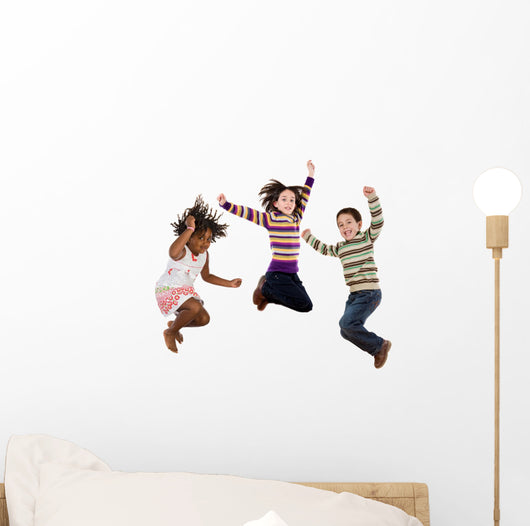 Three Happy Children Jumping Wall Decal Sticker Set