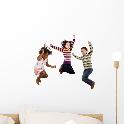 Three Happy Children Jumping Wall Decal Sticker Set