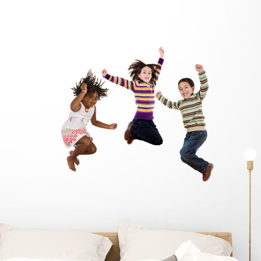 Three Happy Children Jumping Wall Decal Sticker Set