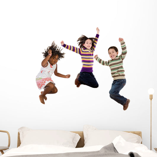 Three Happy Children Jumping Wall Decal Sticker Set